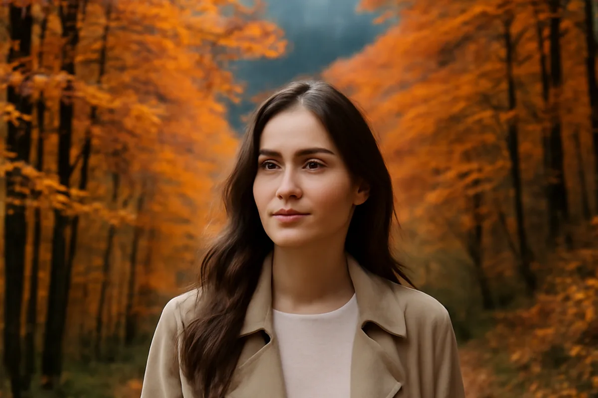 Randonneuse sur un sentier des Rhodopes aux couleurs d'automne