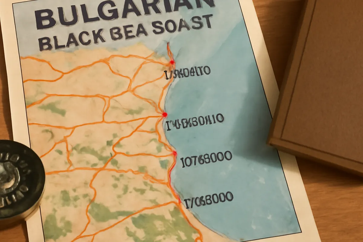 Carte touristique de la côte bulgare de la mer Noire avec principales stations