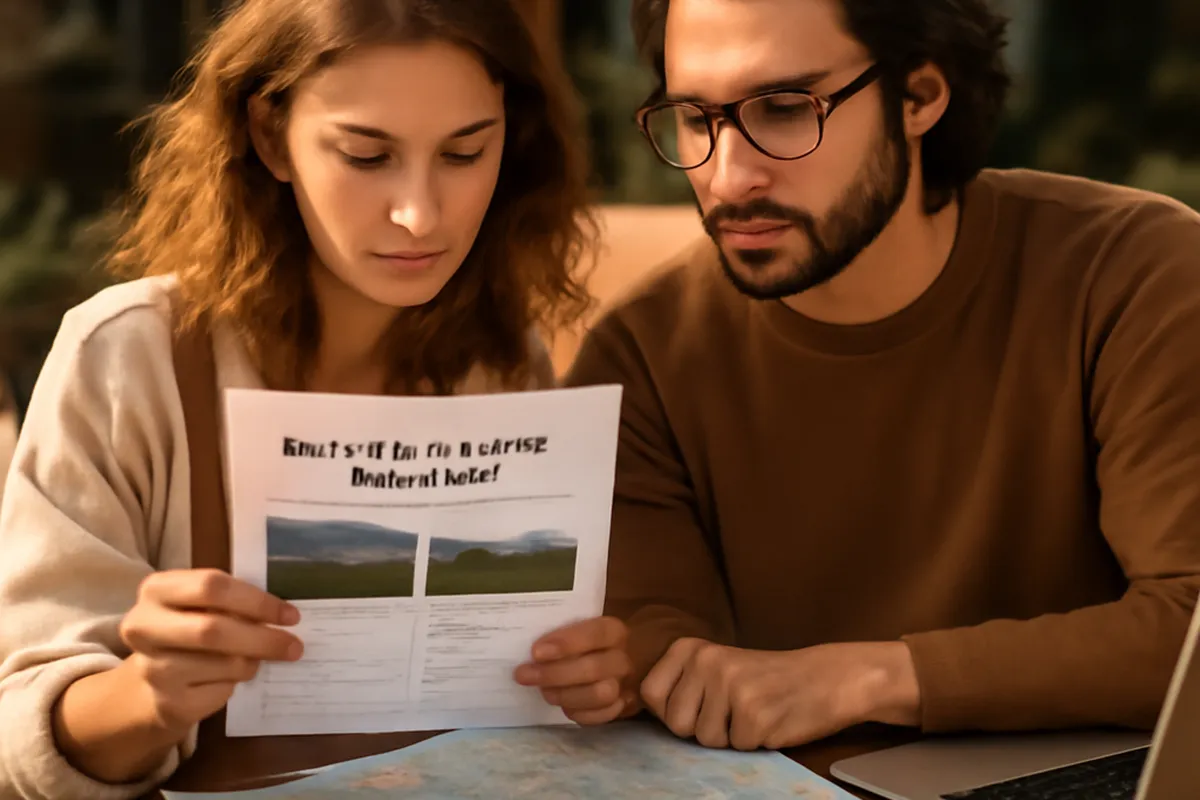 Couple de voyageurs consultant un itinéraire de circuit en Bulgarie