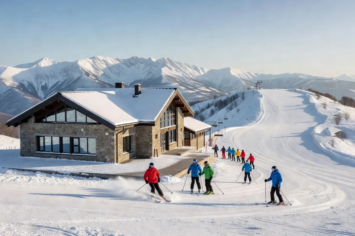 Station d'Aleko enneigée sur le mont Vitocha avec skieurs près des pistes