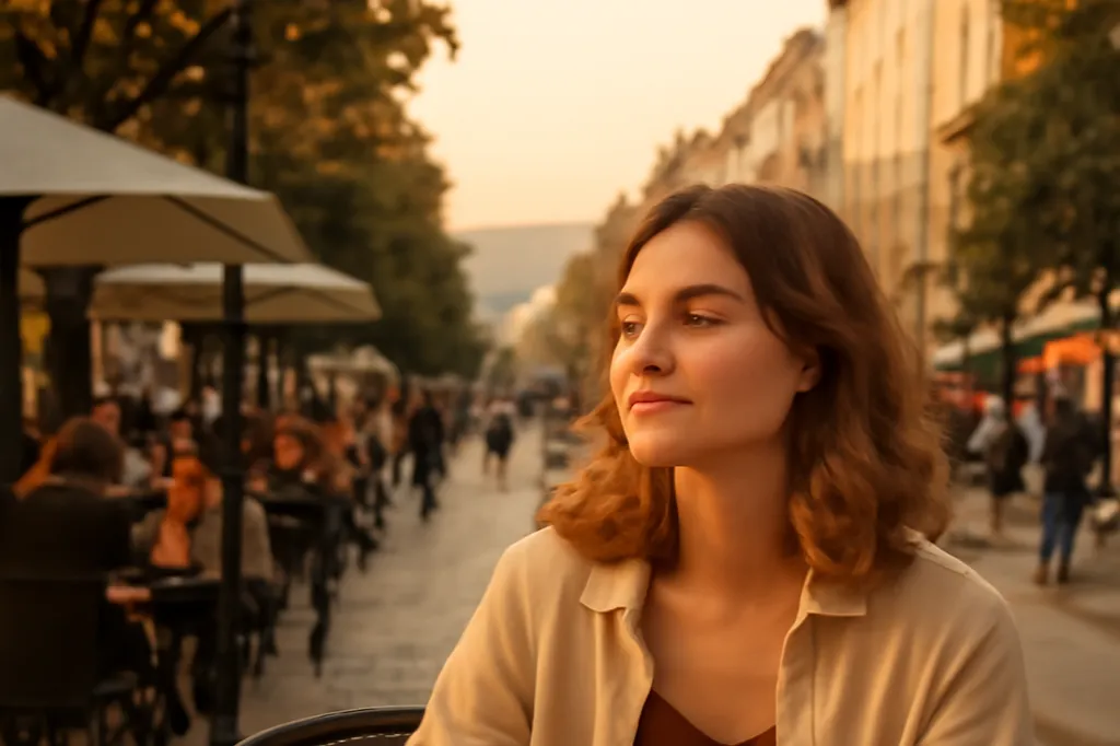 Jeune femme voyageant seule sur le boulevard Vitocha à Sofia au coucher du soleil