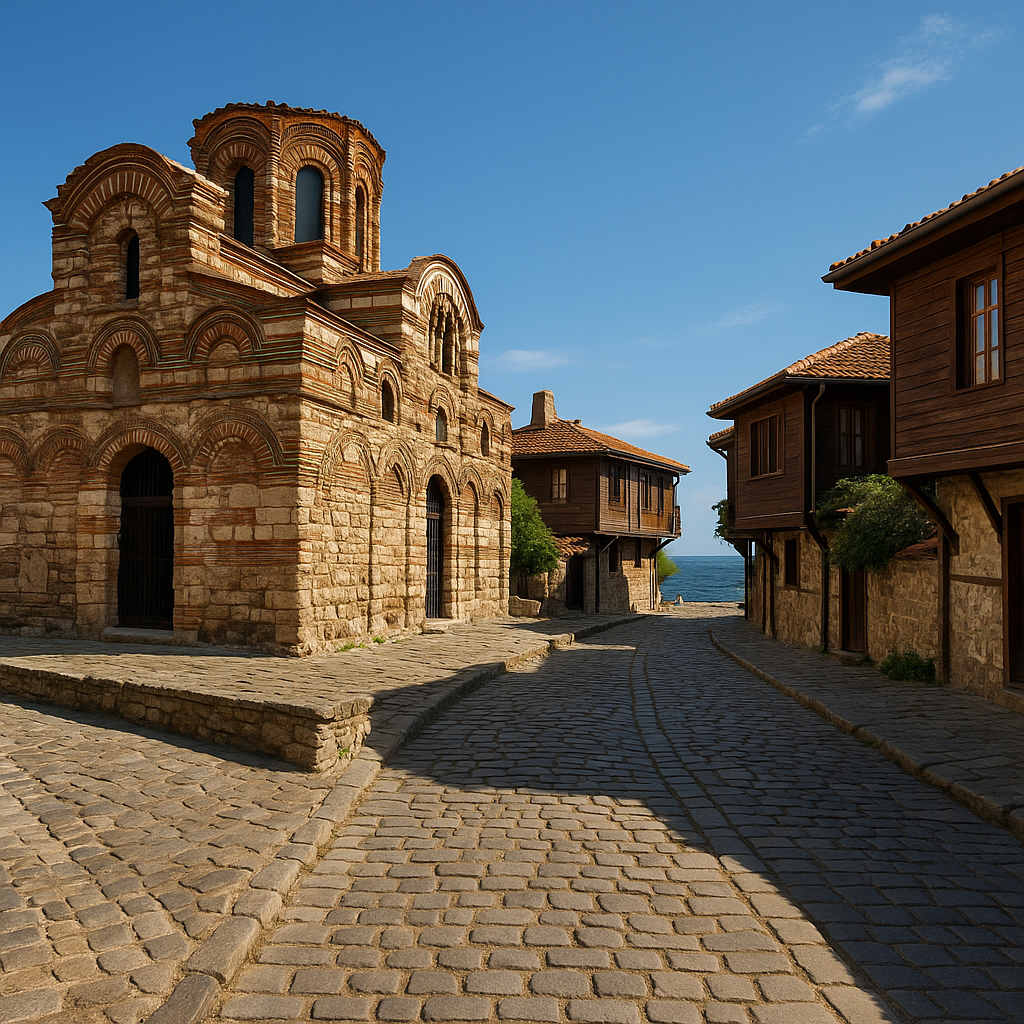 La vieille ville de Nessebar avec ses églises en pierre dominant la mer Noire