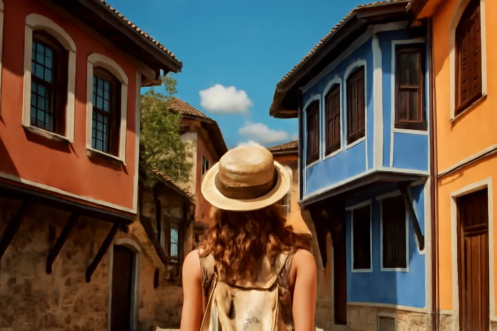 Voyageuse explorant les rues pavées de la vieille ville de Plovdiv