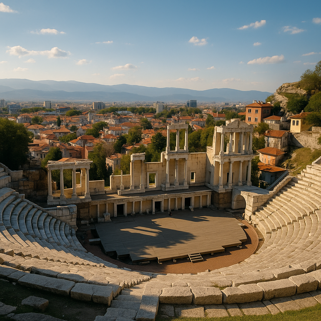 Vue panoramique de Sofia avec le mont Vitosha en arrière-plan au coucher du soleil