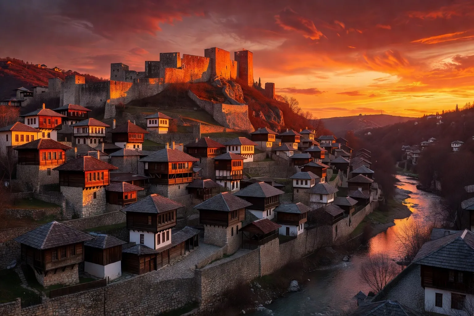 Vue panoramique de Veliko Tarnovo au coucher de soleil, étape 10-11 du circuit Bulgarie 15 jours