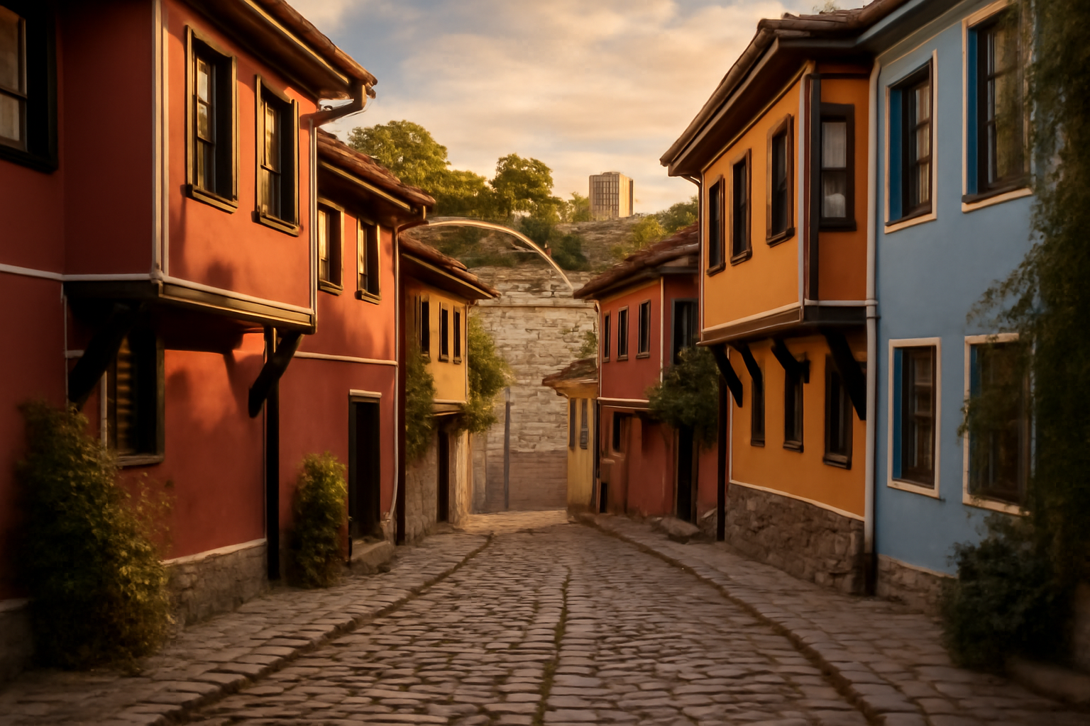 Visite de Plovdiv lors d'un circuit en Bulgarie, vieille ville et amphithéâtre romain