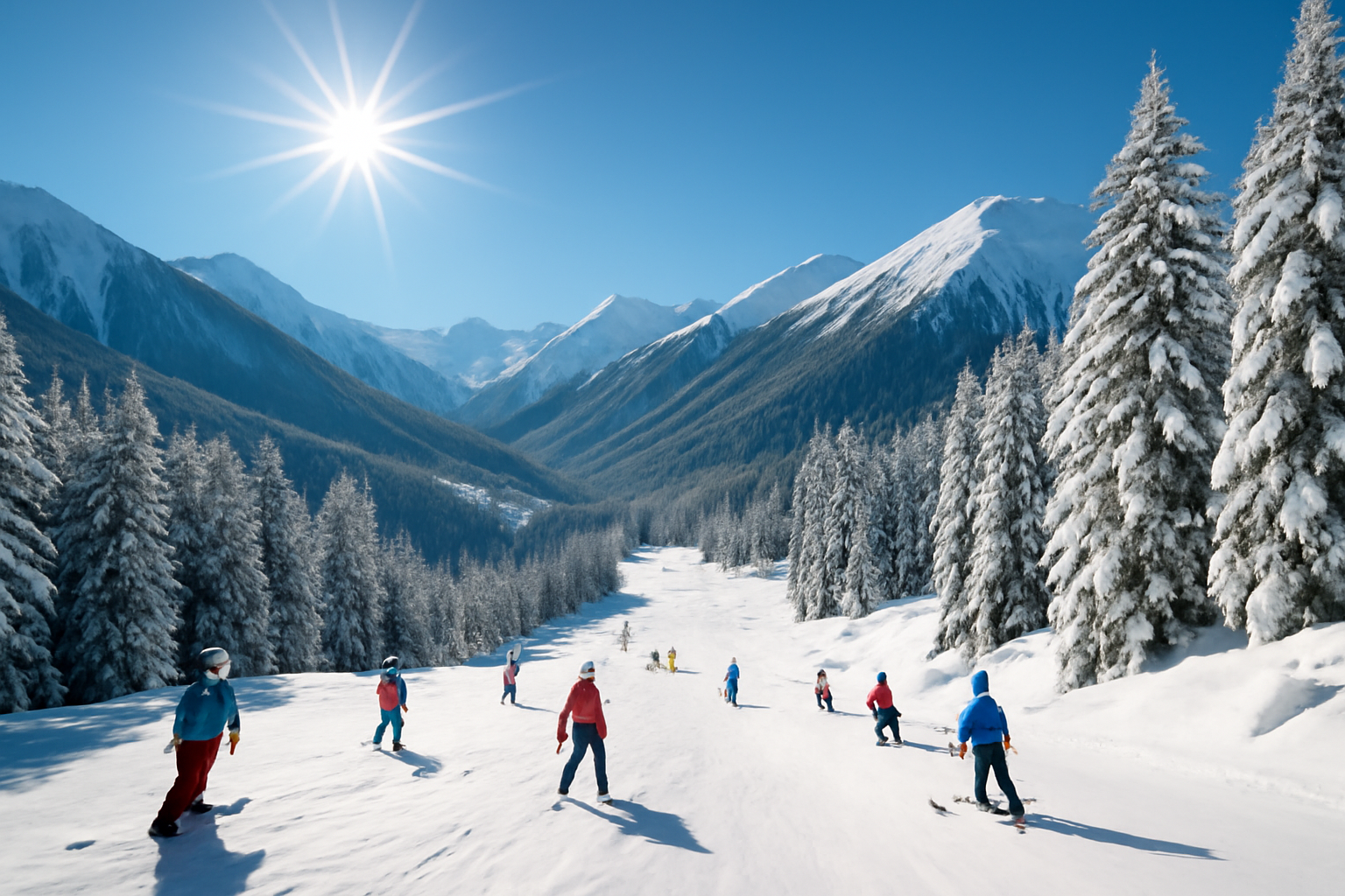 Station de ski de Bansko dans les montagnes du Pirin en Bulgarie, pistes enneigées